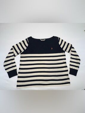 Jack Murphy Navy & White Striped Boat Neck Top - US Size 18